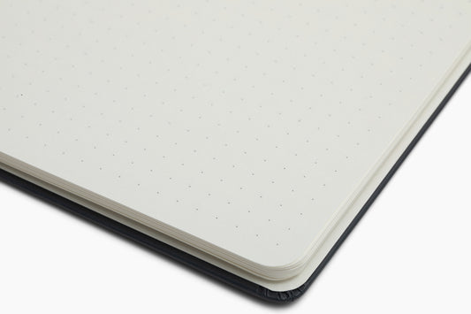 Plana notebook with dot grid pages on a white background