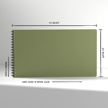 Plana Classic Cedar with dimensions and material details on a white background