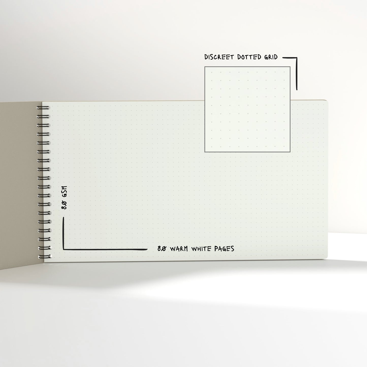 Plana Flex notebook with spiral binding and text on a white background
