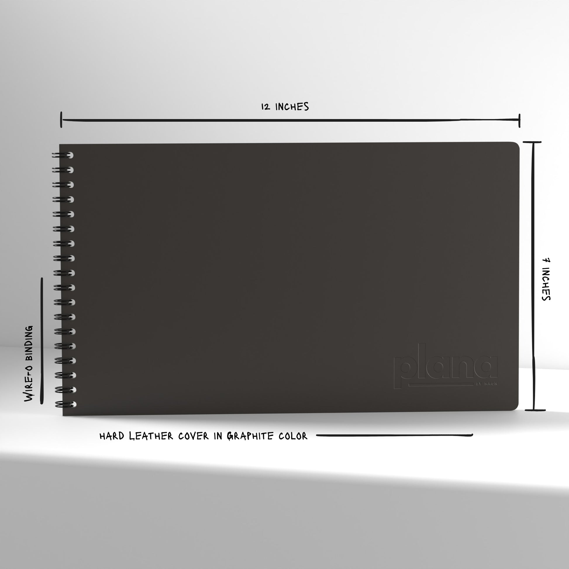 Plana Pro Graphite with dimensions and material details on a white background