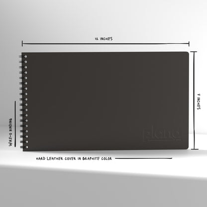 Plana Pro Graphite with dimensions and material details on a white background